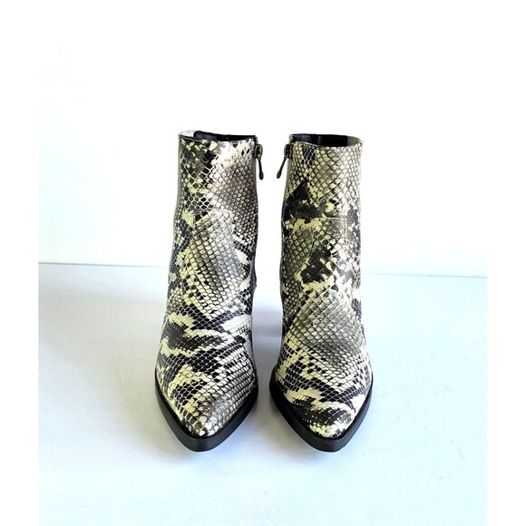 BLONDO Que Waterproof Leather Snake Print Heeled Booties Cream Black Sz 6 B7120 - Picture 5 of 13